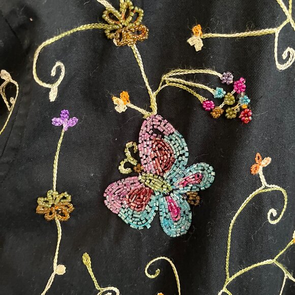 Quacker Factory Vintage Embroidered Beaded Floral Butterfly Jacket Size XL - Picture 6 of 8